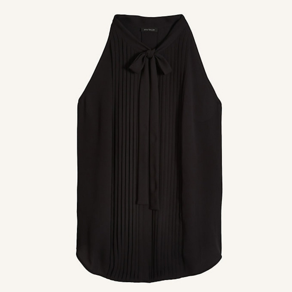 Ann Taylor Pleated Tie Neck Halter Shell